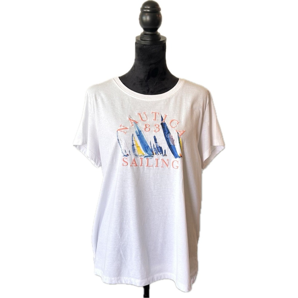 Nautica Women's embroidered Short Sleeve Shirt Size XXL